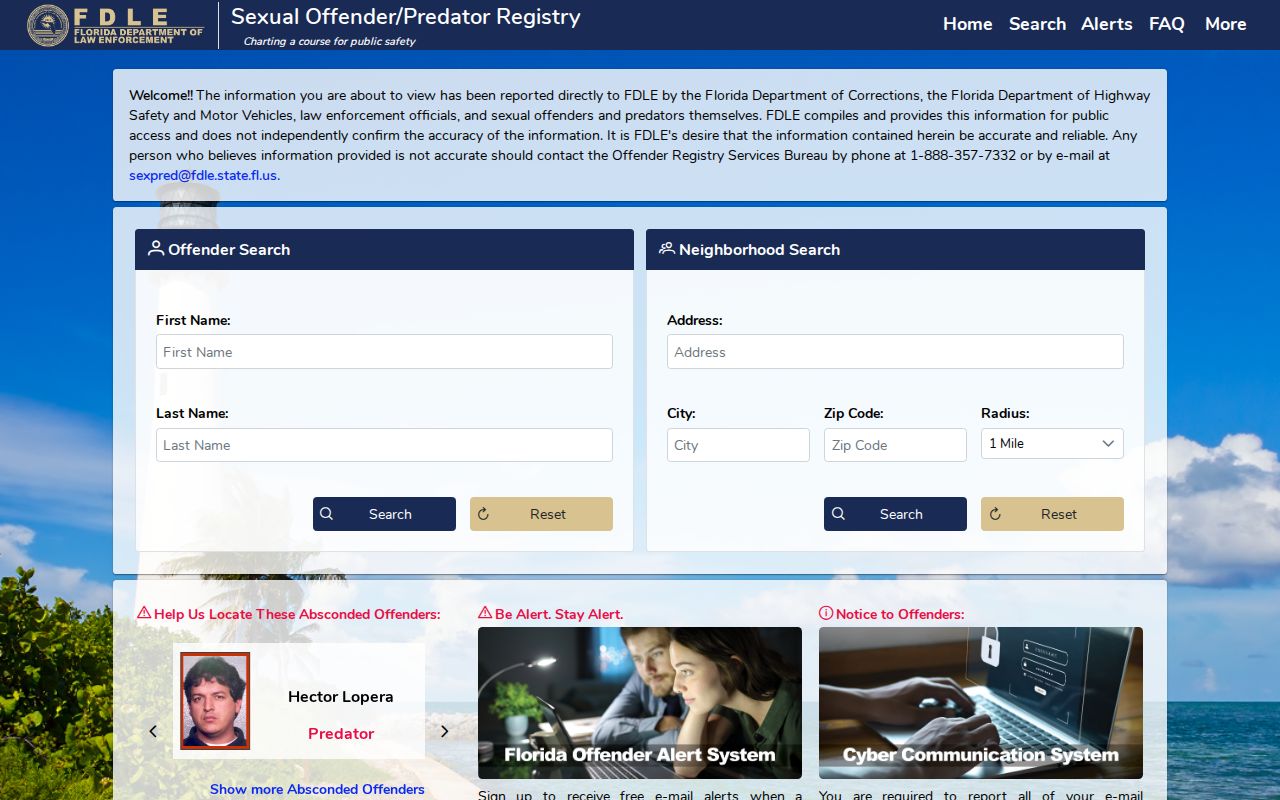 Royal Palm Beach resident lookup with FDLE geographic search